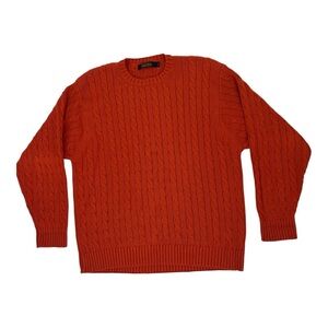 Brooks Brothers Cotton Chunky Cable-Knit Orange Crewneck Fisherman Sweater SZ L